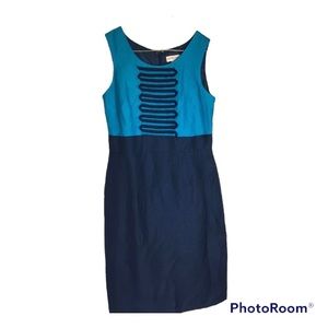 Merona Two Tone Business Pencil Blue Dress Sleeveless 54% linen Size 12